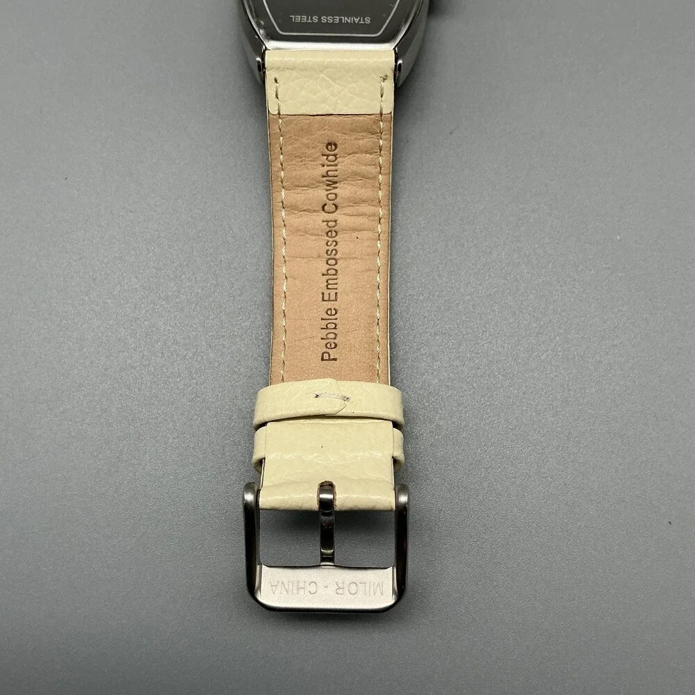 Steel By Design Womens Watch 32mm Cream Dial Silver Tone Leather New Battery
